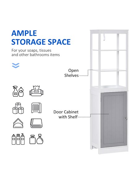 Kleankin Tall Free Standing Bathroom Cabinet, Storage Organiser, White and Grey - pic 21132 | FastDaddyshop