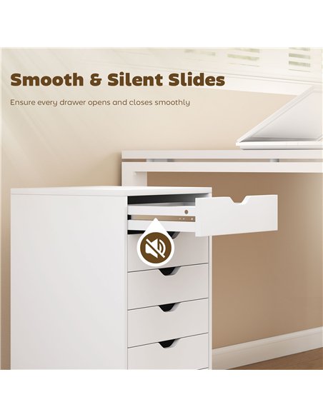 HOMCOM 6 Drawer Vertical File Cabinet, Mobile Filing Cabinet with Quiet Drawers and Wheels with 2 Brakes, White - pic 211322 | FastDaddyshop