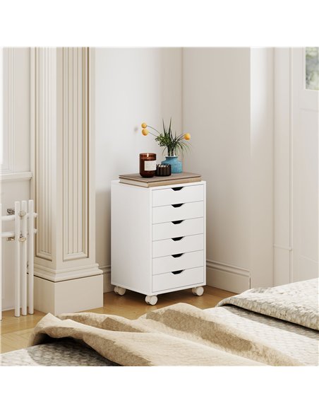 HOMCOM 6 Drawer Vertical File Cabinet, Mobile Filing Cabinet with Quiet Drawers and Wheels with 2 Brakes, White - pic 211324 | FastDaddyshop