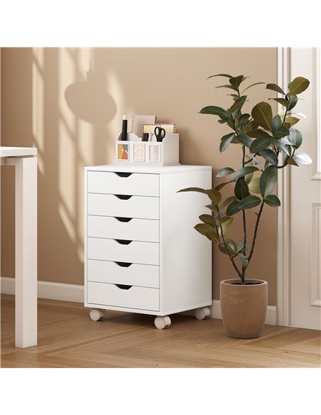 HOMCOM 6 Drawer Vertical File Cabinet, Mobile Filing Cabinet with Quiet Drawers and Wheels with 2 Brakes, White - pic 211325 | FastDaddyshop