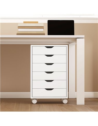HOMCOM 6 Drawer Vertical File Cabinet, Mobile Filing Cabinet with Quiet Drawers and Wheels with 2 Brakes, White