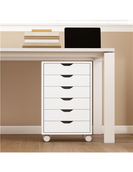 HOMCOM 6 Drawer Vertical File Cabinet, Mobile Filing Cabinet with Quiet Drawers and Wheels with 2 Brakes, White - pic 211326 | FastDaddyshop