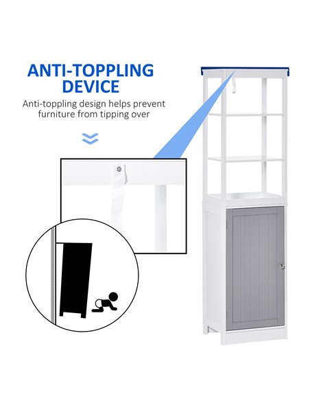 Kleankin Tall Free Standing Bathroom Cabinet, Storage Organiser, White and Grey - pic 21133 | FastDaddyshop