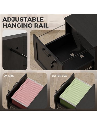 HOMCOM 2-Drawer Filing Cabinet with Lock - Black