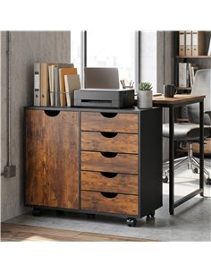HOMCOM Multi-Storage Mobile Office Storage Cabinet - Rustic Brown 2