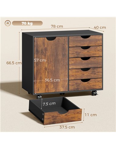 HOMCOM Multi-Storage Mobile Office Storage Cabinet - Rustic Brown