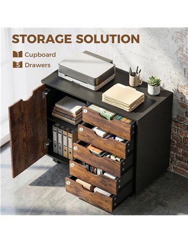 HOMCOM Multi-Storage Mobile Office Storage Cabinet - Rustic Brown