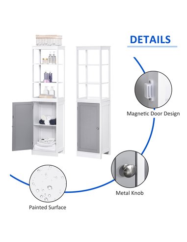 Kleankin Tall Free Standing Bathroom Cabinet, Storage Organiser, White and Grey