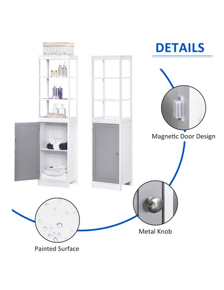 Kleankin Tall Free Standing Bathroom Cabinet, Storage Organiser, White and Grey - pic 21134 | FastDaddyshop