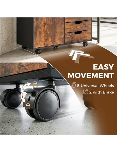 HOMCOM Multi-Storage Mobile Office Storage Cabinet - Rustic Brown - pic 211341 | FastDaddyshop