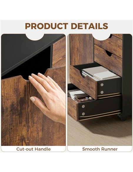 HOMCOM Multi-Storage Mobile Office Storage Cabinet - Rustic Brown - pic 211342 | FastDaddyshop