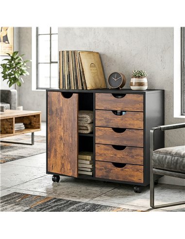 HOMCOM Multi-Storage Mobile Office Storage Cabinet - Rustic Brown