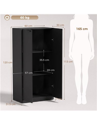 HOMCOM 120 cm Tall Storage Cabinet Cupboard, 3-Tier File Organiser Wooden Filing Cabinet, Black