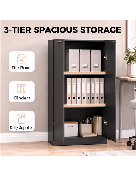 HOMCOM 120 cm Tall Storage Cabinet Cupboard, 3-Tier File Organiser Wooden Filing Cabinet, Black - pic 211349 | FastDaddyshop