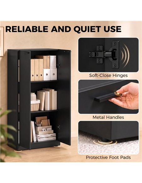 HOMCOM 120 cm Tall Storage Cabinet Cupboard, 3-Tier File Organiser Wooden Filing Cabinet, Black - pic 211351 | FastDaddyshop