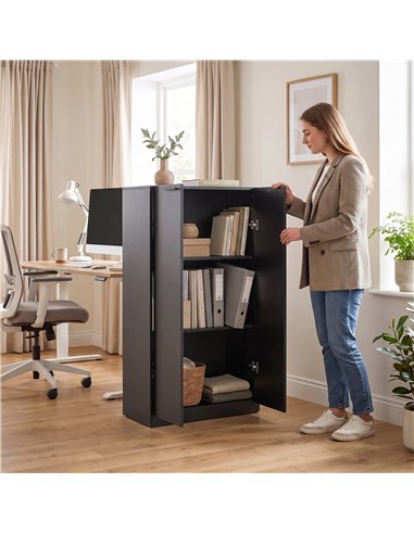HOMCOM 120 cm Tall Storage Cabinet Cupboard, 3-Tier File Organiser Wooden Filing Cabinet, Black