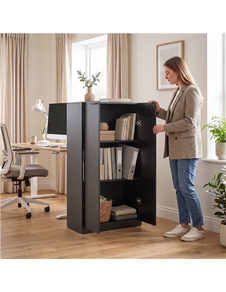 HOMCOM 120 cm Tall Storage Cabinet Cupboard, 3-Tier File Organiser Wooden Filing Cabinet, Black - pic 211353 | FastDaddyshop