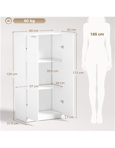 HOMCOM 120 cm Tall Storage Cabinet Cupboard, 3-Tier File Organiser Wooden Filing Cabinet, White