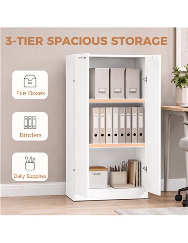 HOMCOM 120 cm Tall Storage Cabinet Cupboard, 3-Tier File Organiser Wooden Filing Cabinet, White