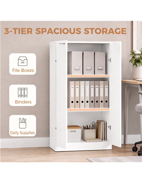 HOMCOM 120 cm Tall Storage Cabinet Cupboard, 3-Tier File Organiser Wooden Filing Cabinet, White - pic 211358 | FastDaddyshop