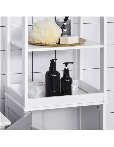 Kleankin Tall Free Standing Bathroom Cabinet, Storage Organiser, White and Grey