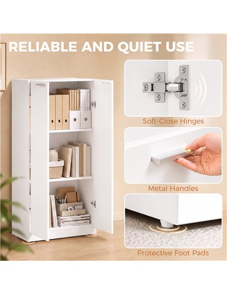 HOMCOM 120 cm Tall Storage Cabinet Cupboard, 3-Tier File Organiser Wooden Filing Cabinet, White - pic 211360 | FastDaddyshop