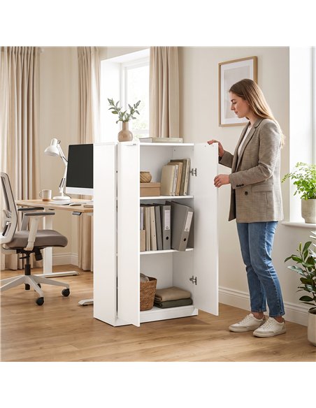 HOMCOM 120 cm Tall Storage Cabinet Cupboard, 3-Tier File Organiser Wooden Filing Cabinet, White - pic 211362 | FastDaddyshop