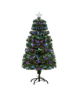HOMCOM 4FT Multicoloured Artificial Christmas Tree w/ Fibre Optic Lights Pre-Lit Modes Metal Stand Star Holder Home Seasonal Dec