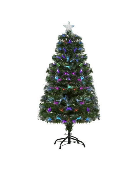 HOMCOM 4FT Multicoloured Artificial Christmas Tree w/ Fibre Optic Lights Pre-Lit Modes Metal Stand Star Holder Home Seasonal Dec - pic 211363 | FastDaddyshop