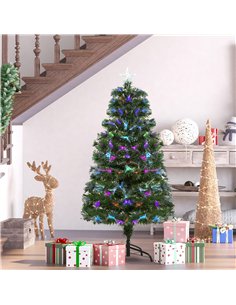 HOMCOM 4FT Multicoloured Artificial Christmas Tree w/ Fibre Optic Lights Pre-Lit Modes Metal Stand Star Holder Home Seasonal Dec 2