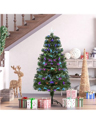 HOMCOM 4FT Multicoloured Artificial Christmas Tree w/ Fibre Optic Lights Pre-Lit Modes Metal Stand Star Holder Home Seasonal Dec