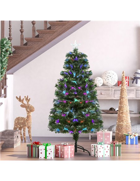 HOMCOM 4FT Multicoloured Artificial Christmas Tree w/ Fibre Optic Lights Pre-Lit Modes Metal Stand Star Holder Home Seasonal Dec - pic 211364 | FastDaddyshop