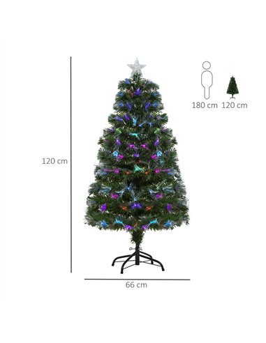 HOMCOM 4FT Multicoloured Artificial Christmas Tree w/ Fibre Optic Lights Pre-Lit Modes Metal Stand Star Holder Home Seasonal Dec
