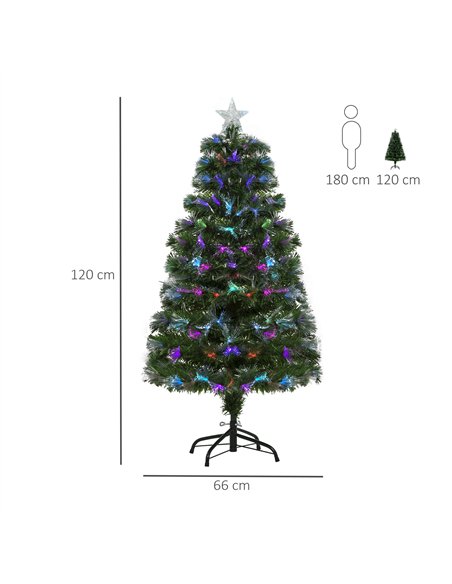 HOMCOM 4FT Multicoloured Artificial Christmas Tree w/ Fibre Optic Lights Pre-Lit Modes Metal Stand Star Holder Home Seasonal Dec - pic 211365 | FastDaddyshop