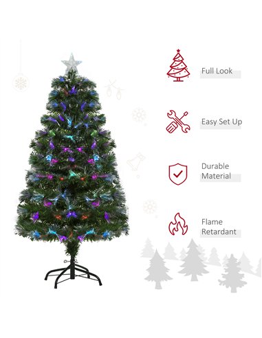HOMCOM 4FT Multicoloured Artificial Christmas Tree w/ Fibre Optic Lights Pre-Lit Modes Metal Stand Star Holder Home Seasonal Dec
