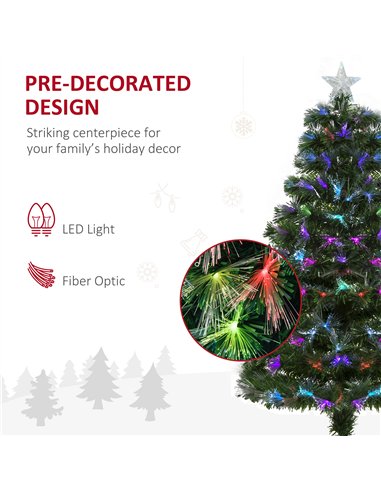 HOMCOM 4FT Multicoloured Artificial Christmas Tree w/ Fibre Optic Lights Pre-Lit Modes Metal Stand Star Holder Home Seasonal Dec