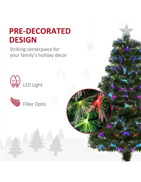 HOMCOM 4FT Multicoloured Artificial Christmas Tree w/ Fibre Optic Lights Pre-Lit Modes Metal Stand Star Holder Home Seasonal Dec - pic 211367 | FastDaddyshop