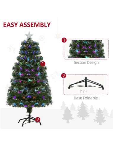 HOMCOM 4FT Multicoloured Artificial Christmas Tree w/ Fibre Optic Lights Pre-Lit Modes Metal Stand Star Holder Home Seasonal Dec