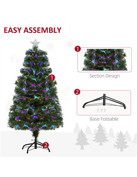 HOMCOM 4FT Multicoloured Artificial Christmas Tree w/ Fibre Optic Lights Pre-Lit Modes Metal Stand Star Holder Home Seasonal Dec - pic 211368 | FastDaddyshop
