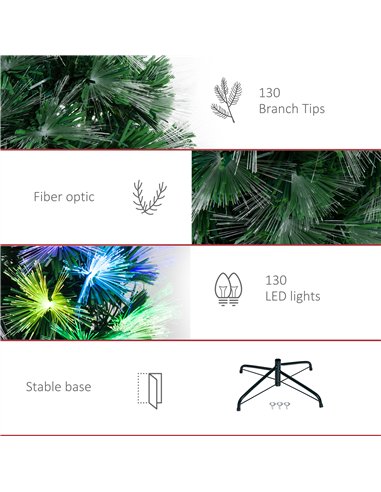 HOMCOM 4FT Multicoloured Artificial Christmas Tree w/ Fibre Optic Lights Pre-Lit Modes Metal Stand Star Holder Home Seasonal Dec