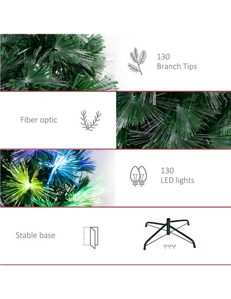 HOMCOM 4FT Multicoloured Artificial Christmas Tree w/ Fibre Optic Lights Pre-Lit Modes Metal Stand Star Holder Home Seasonal Dec - pic 211370 | FastDaddyshop