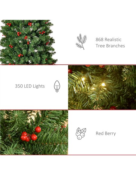 HOMCOM 7FT Prelit Artificial Pencil Christmas Tree with Warm White LED Light, Red Berry, Holiday Home Xmas Decoration, Green - pic 211379 | FastDaddyshop