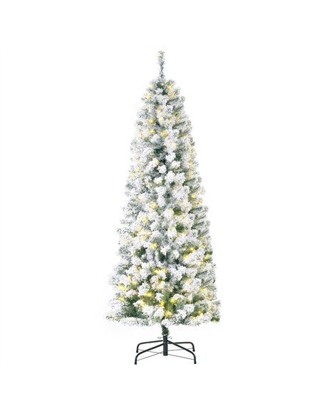 HOMCOM 6FT Prelit Artificial Snow Flocked Christmas Tree with Warm White LED Light, Holiday Home Xmas Decoration, Green White - pic 211381 | FastDaddyshop