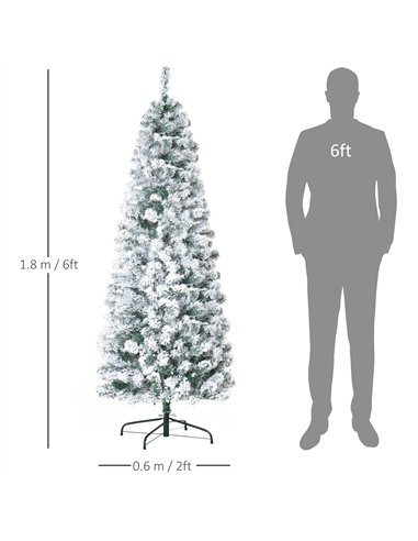 HOMCOM 6FT Prelit Artificial Snow Flocked Christmas Tree with Warm White LED Light, Holiday Home Xmas Decoration, Green White