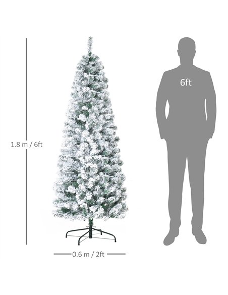 HOMCOM 6FT Prelit Artificial Snow Flocked Christmas Tree with Warm White LED Light, Holiday Home Xmas Decoration, Green White - pic 211383 | FastDaddyshop