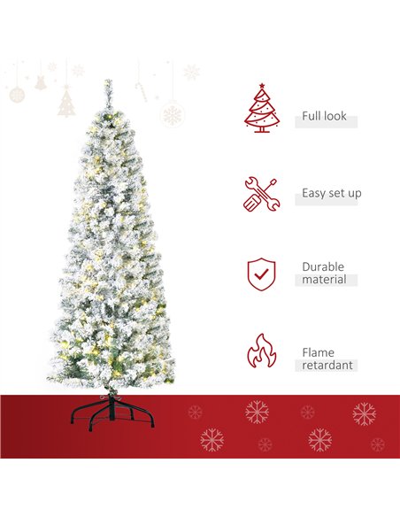 HOMCOM 6FT Prelit Artificial Snow Flocked Christmas Tree with Warm White LED Light, Holiday Home Xmas Decoration, Green White - pic 211384 | FastDaddyshop