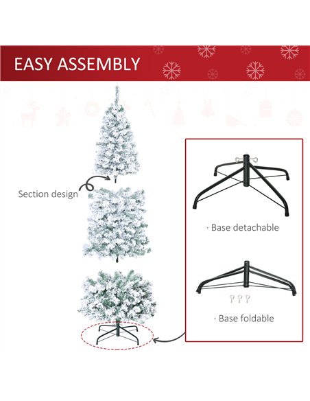 HOMCOM 6FT Prelit Artificial Snow Flocked Christmas Tree with Warm White LED Light, Holiday Home Xmas Decoration, Green White - pic 211386 | FastDaddyshop