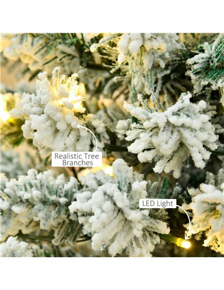 HOMCOM 6FT Prelit Artificial Snow Flocked Christmas Tree with Warm White LED Light, Holiday Home Xmas Decoration, Green White - pic 211387 | FastDaddyshop
