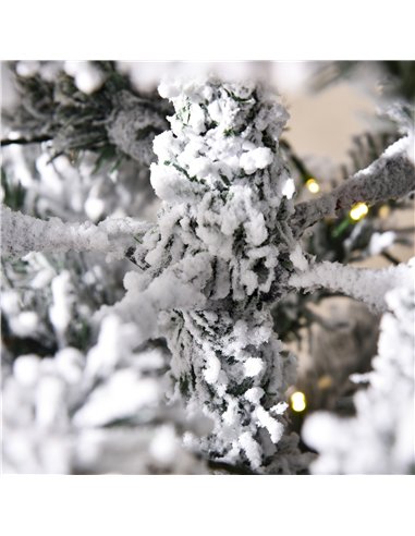 HOMCOM 6FT Prelit Artificial Snow Flocked Christmas Tree with Warm White LED Light, Holiday Home Xmas Decoration, Green White