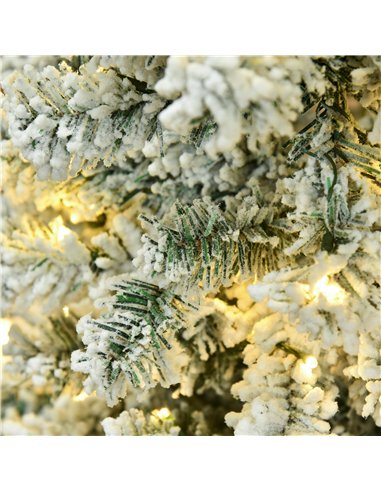HOMCOM 6FT Prelit Artificial Snow Flocked Christmas Tree with Warm White LED Light, Holiday Home Xmas Decoration, Green White